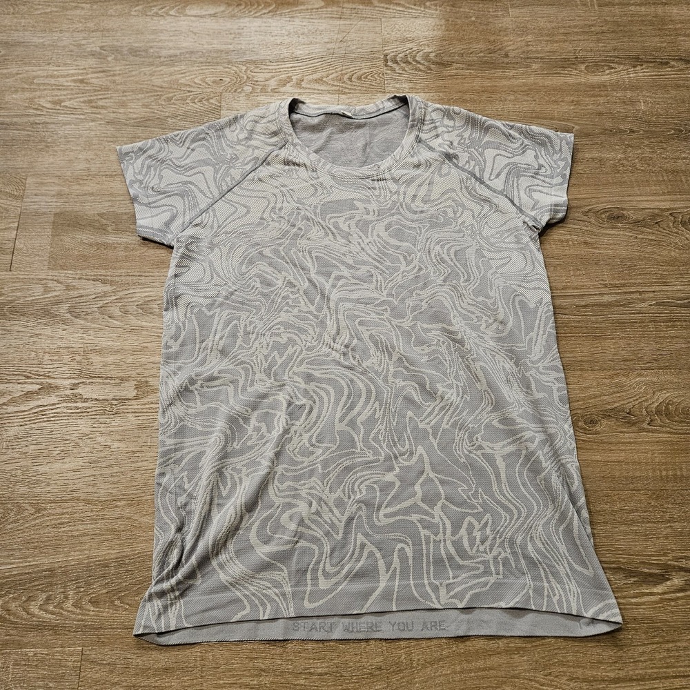 Lululemon Swiftly Tech Short Sleeve 2.0 Womens 14 Marble Mix Rhino Grey White